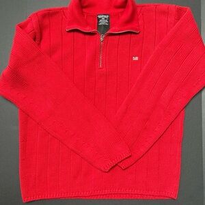Polo Jeans Co Ralph Lauren Mens Size L Sweater Pullover Red Quarter Zip Top